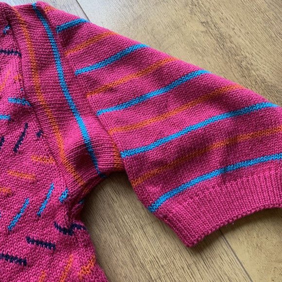 014 - Vintage 80s NEXT Jumper Size Medium Pink Short Boxy Geometric 3/4 Sleeves - Picture 4 of 9